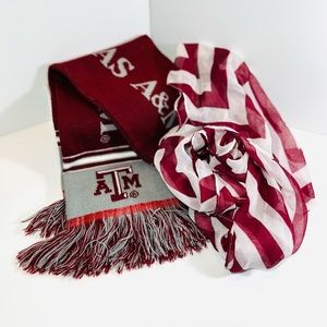 Texas A&M Wool Scarf and Maroon & White Chevron scarf together.